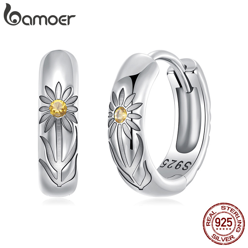 Brincos De Argola De Prata Esterlina 925 Bamoer Com Design De Girassol , Joias , Presentes Para Mulheres