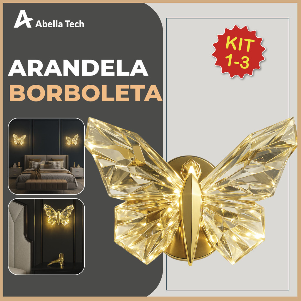 Luminária Arandela Borboleta Led Cristal Dourada de Luxo Moderna Luz para Parede Bivolt em Oferta na Shopee