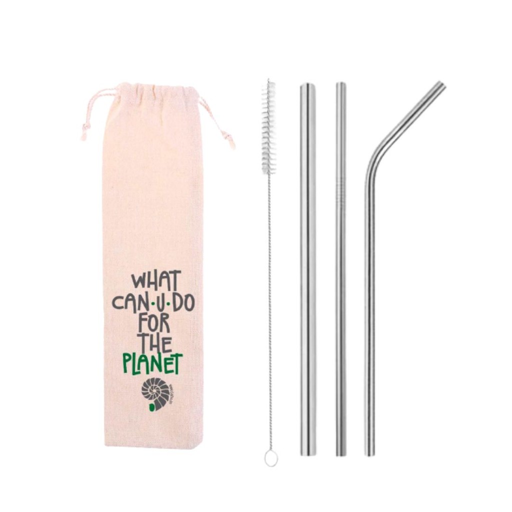 Kit 5 em 1: 4 canudos de inox (shake 10mm) + escova + what