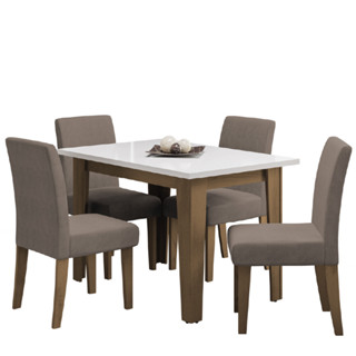 Conjunto de Mesa Sala de Jantar Miami com 4 Cadeiras Trieste Suede 1,20m Cedro / Off White / Mascavo em Oferta na Shopee