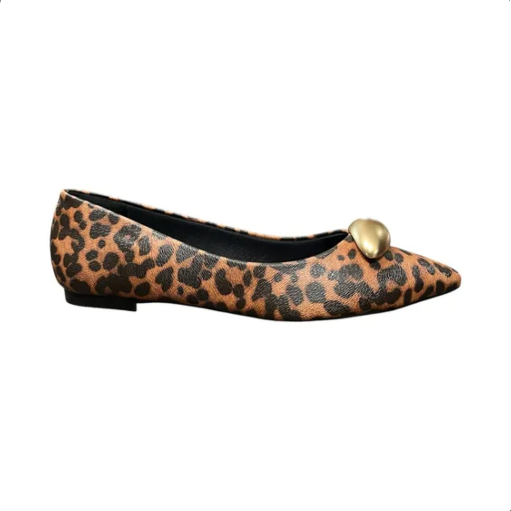 Sapatilha Mariotta Feminina Couro Bico Fino Detalhe Ouro 24k