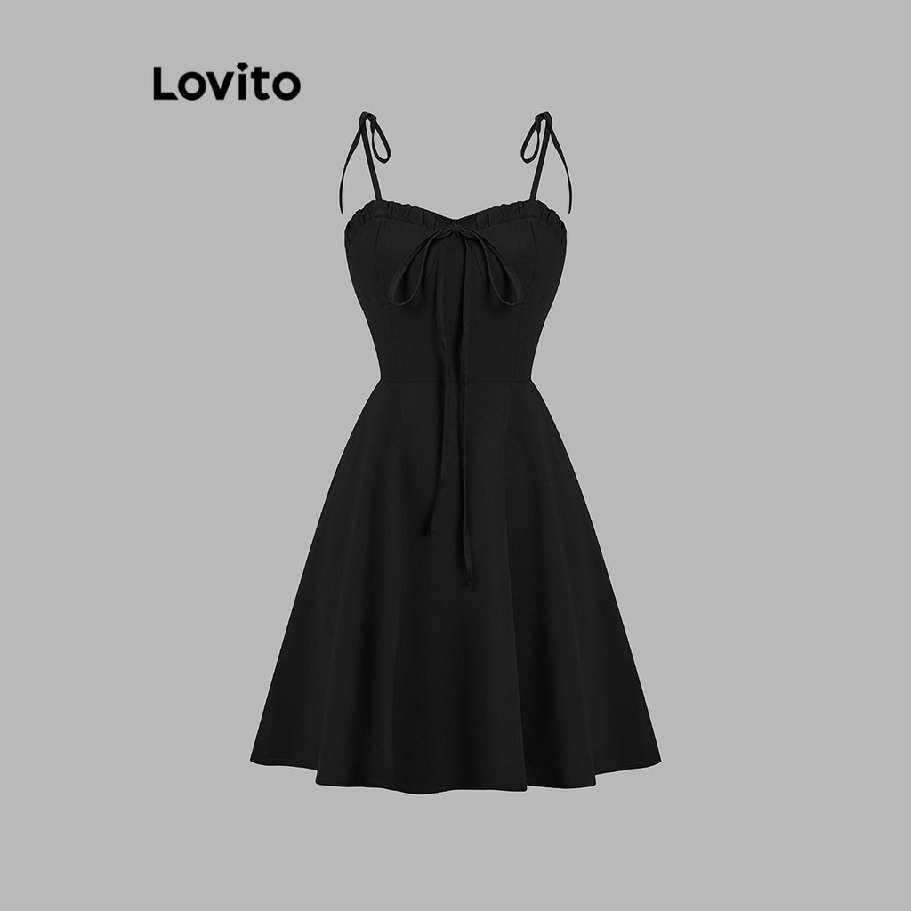 Lovito Vestido Glamouroso Vestido Plissado Frontal Com Gravata Lisa Para Mulheres L102AD299 - Women Clothes