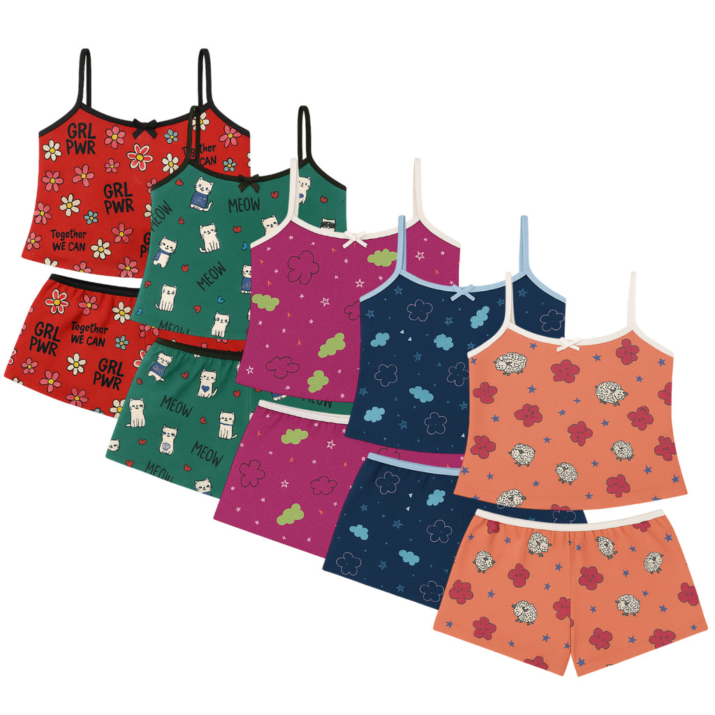 Pijamas Infantil Baby Doll Estampado com Short Doll Conjunto Micro Roupa de Dormir Confortavel