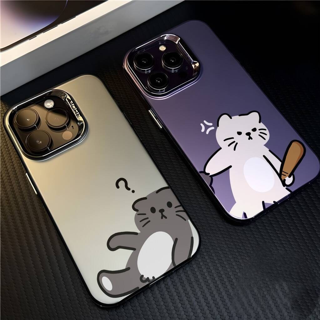 Bonito Martelo Gato Casal Caso De Telefone Para iPhone X XS XR 11 12 13 14 15 16 Pro Max 7 8 16 Plus SE 2020 Colorido Pr em Oferta na Shopee
