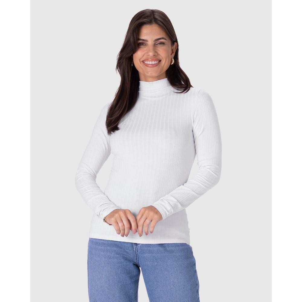 Blusa Básica Feminina Gola Alta Em Malha Canelada De Viscose em Oferta na Shopee