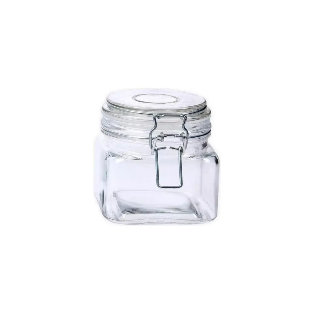 Pote De Vidro Vedação Hermético Quadrado C/ Travas Presilhas 460ml Design Elegante