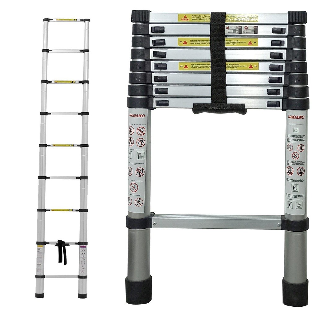 Escada Alumínio Telescópica 2.6 m 9 Degraus - Multifuncional