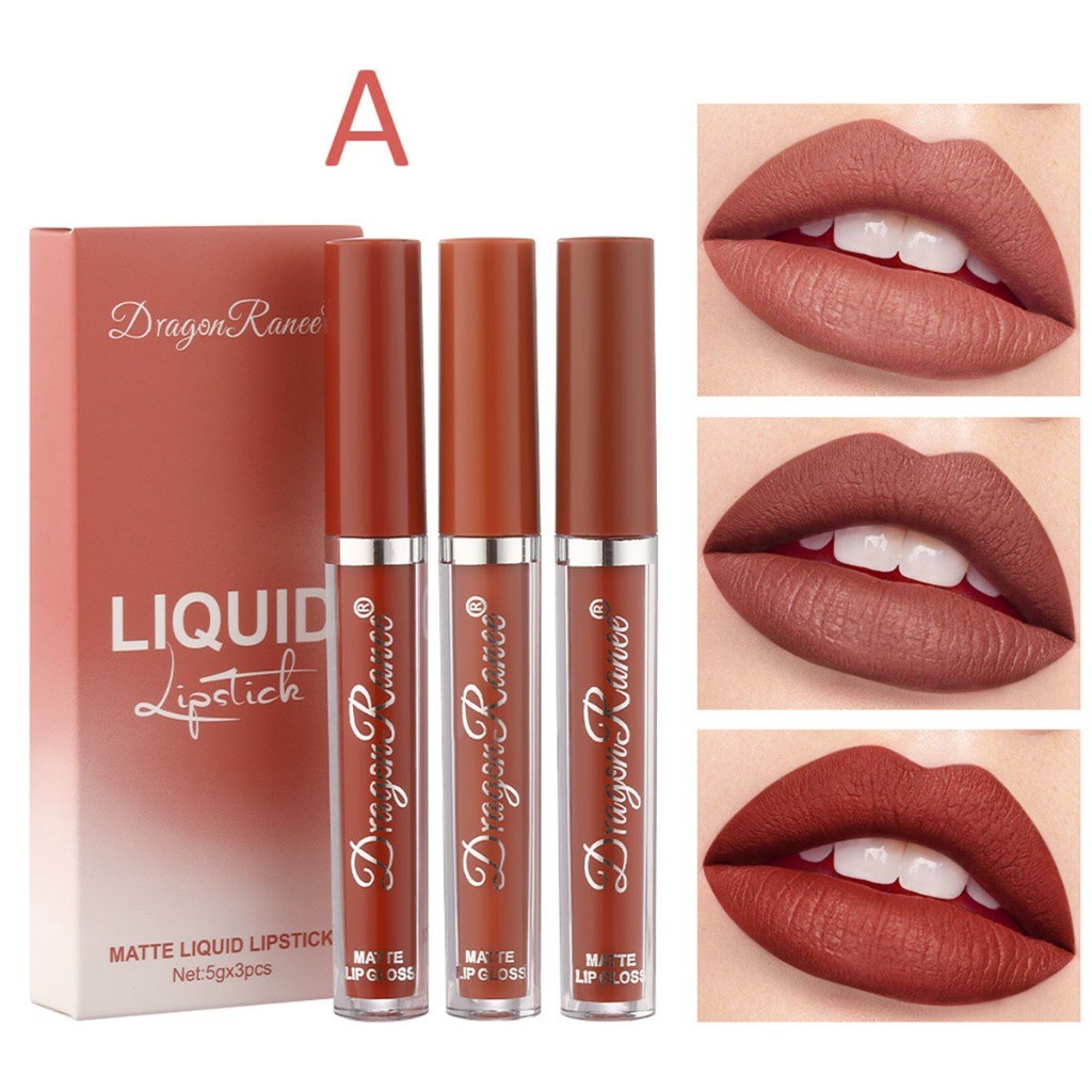 Mate Baton Batom Brilho Labial Feminino Brilho Conjunto de 3 batons fosco aveludado Veludo Matte Baton Batom