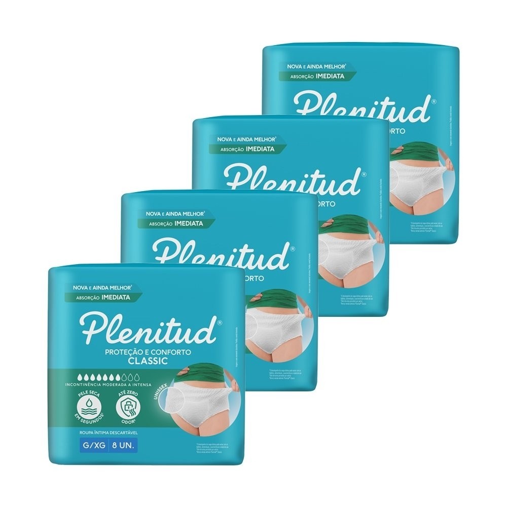 Roupa Íntima Plenitud Classic Intensa Tamanho G/XG - 4 Pacotes com 8 Fraldas - Total 32 Tiras em Oferta na Shopee
