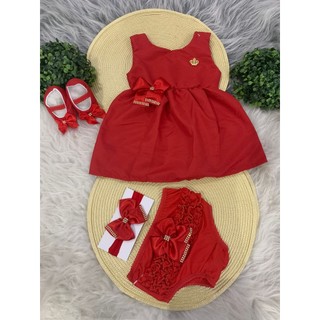 Vestido + Calcinha Bunda Rica+ Sapatinho e Laço Baby, para Bebê