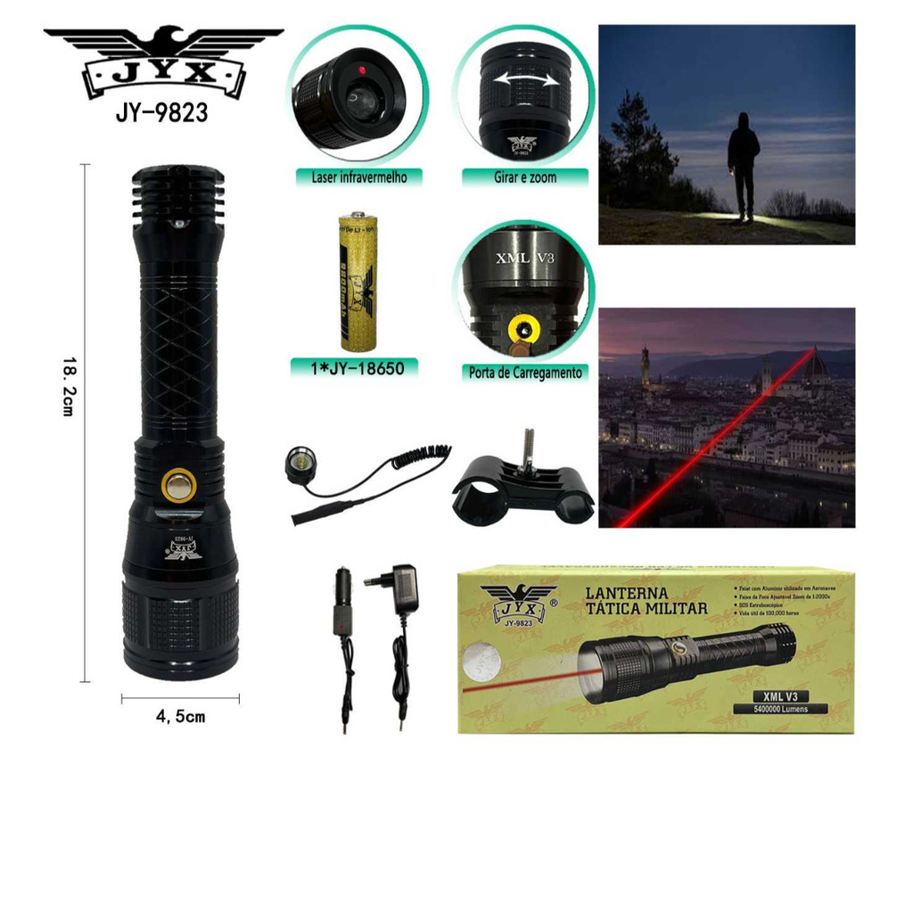 Lanterna Mira Laser Luz Foco Branco Zoom Carabina Rifle Jws. Cor da lanterna Preto