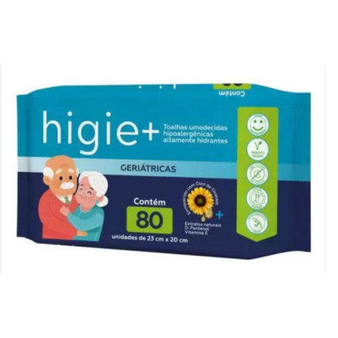 TOALHA UMEDECIDA ADULTO HIGIE+ C/80 UNIDADES HIPOALERGÊNICA