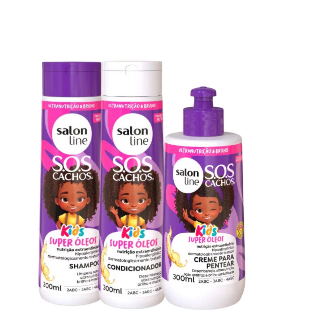 Kit Salon Line SOS Cachos Kids Super Óleos Sh+Cond 300ml + Creme Pentear 300ml