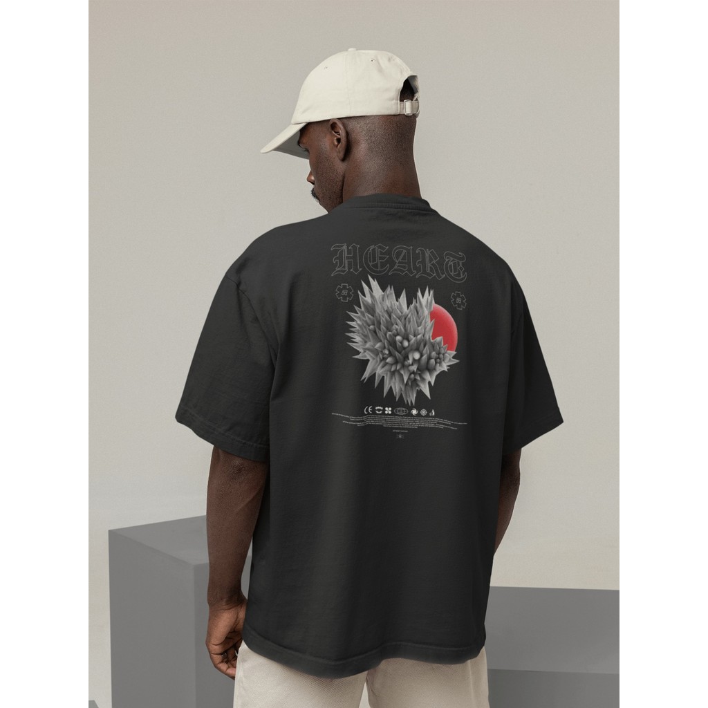 Camisa Camiseta Oversized Streetwear Masculino Urbano Treino Preto e Off Whte Estampado - HEART