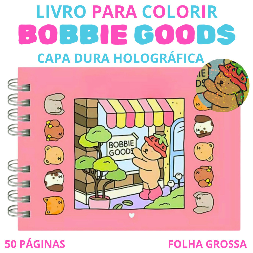 Livro de Colorir Ursinhos Bob Capa Dura Holográfica 50 Folhas Grossas 180G com Acetato Col...