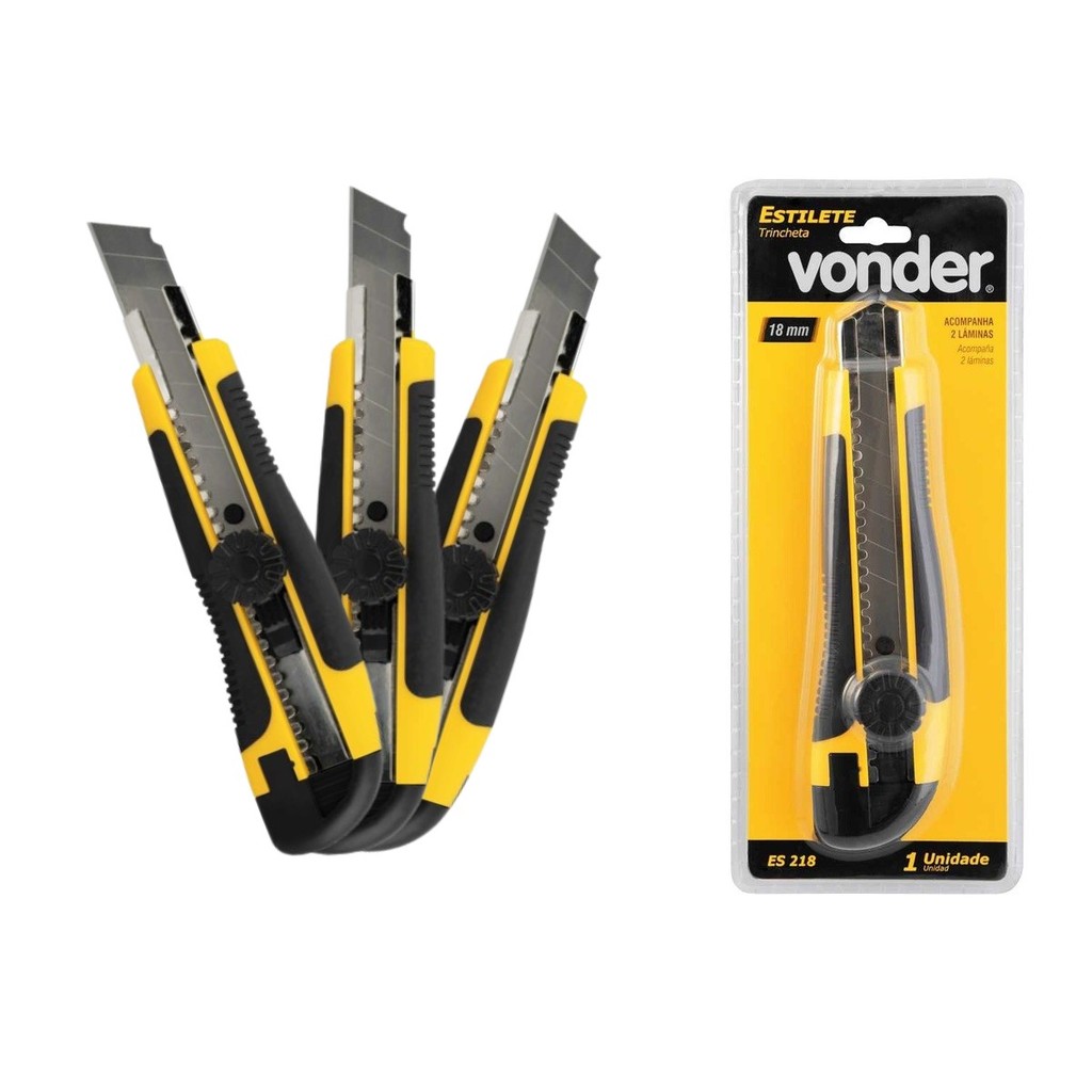 Estilete Profissional Emborrachado Vonder 18mm Kit 03 Unidade