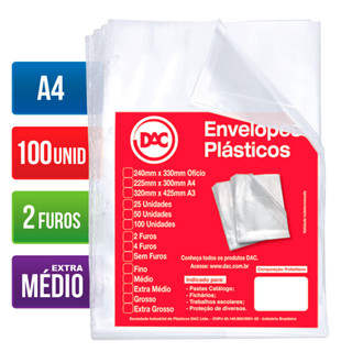 Envelope plástico A4 0.12 2 furos 5179A4 pacote com 100 unidades Dac em Oferta na Shopee