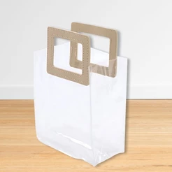 Sacola Transparente PVC Com Alça Retangular Couro Bege - 16,4x14,2x7,3cm
