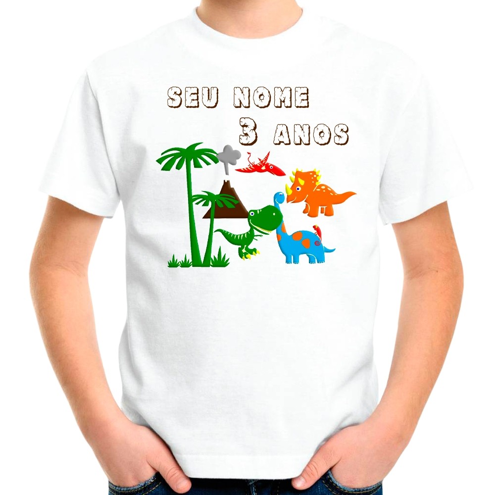 Camiseta Dinossauros Floresta Camisa Personalizada Adulto e Infantil