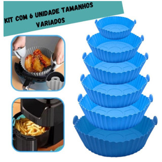 kit 6 Peças/Conjunto Cesto de Silicone Forma Redonda Air Fryer e Forno Fritadeira Elétrica com Alça Premium Original em Oferta na Shopee