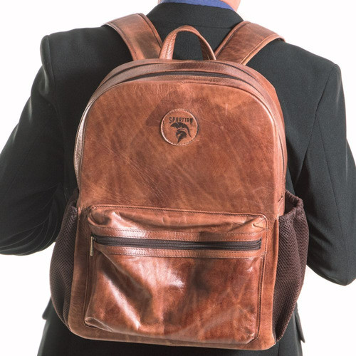 Mochila de Couro Legitimo com 2 Zíper Suporte para Notebook