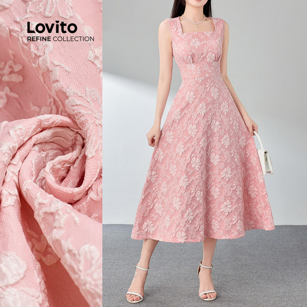 (Lovito Refine) Vestido elegante de Jacquard liso para mulheres LR7ED002 - Women Clothes