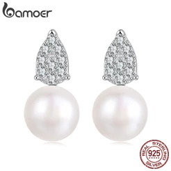 Brincos De Prata Esterlina 925 Bamoer Moissanite Pérola Design Joias Presentes Para Mulheres
