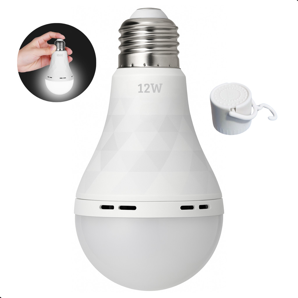 Lâmpada Emergência LED Alta Luminosidade Recarregável E27 Iluminação Inteligente 12W
