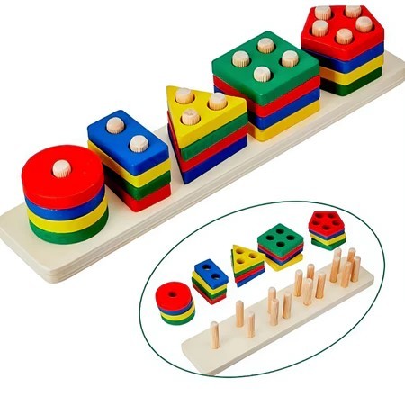 Brinquedo Educativo Montessori de Madeira com 20 Peças Formas Geométricas Memória