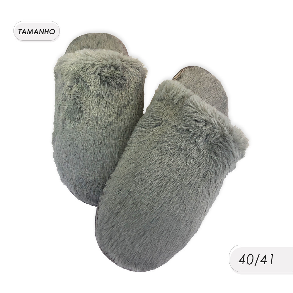 Pantufa Feminina Felpuda Cinza 40/41 Confortável Quente Macia Inverno Térmica Lavável