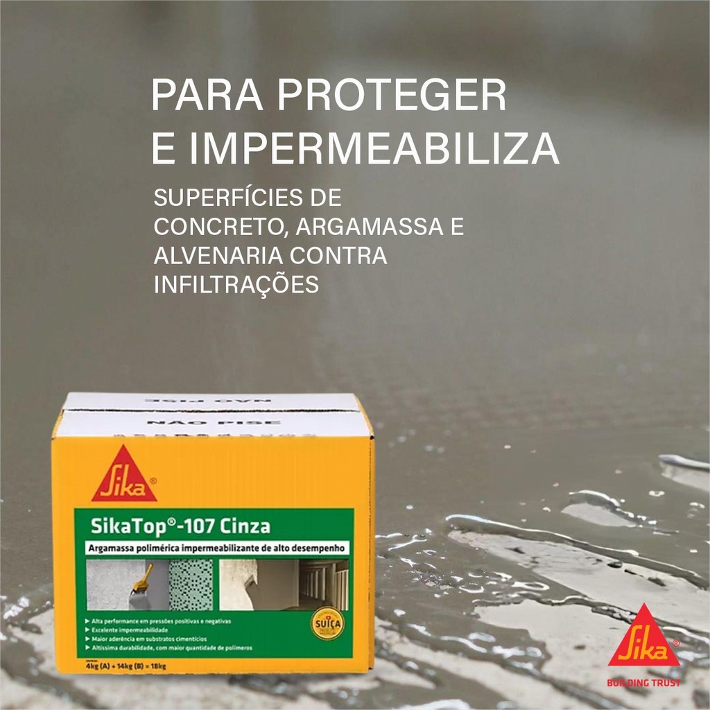 SIKA TOP 107 SIKA 18 kg - CINZA IMPERMEABILIZANTE PROTETOR PAREDE, PISOS, BANHEIROS, COZINHA · foto 2
