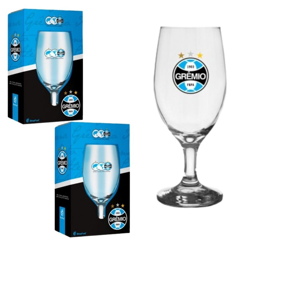 Kit 2 Taças Oficial 330ml Grêmio Reforçado Chopp Cerveja Time Escudo Vidro Oficial Presente