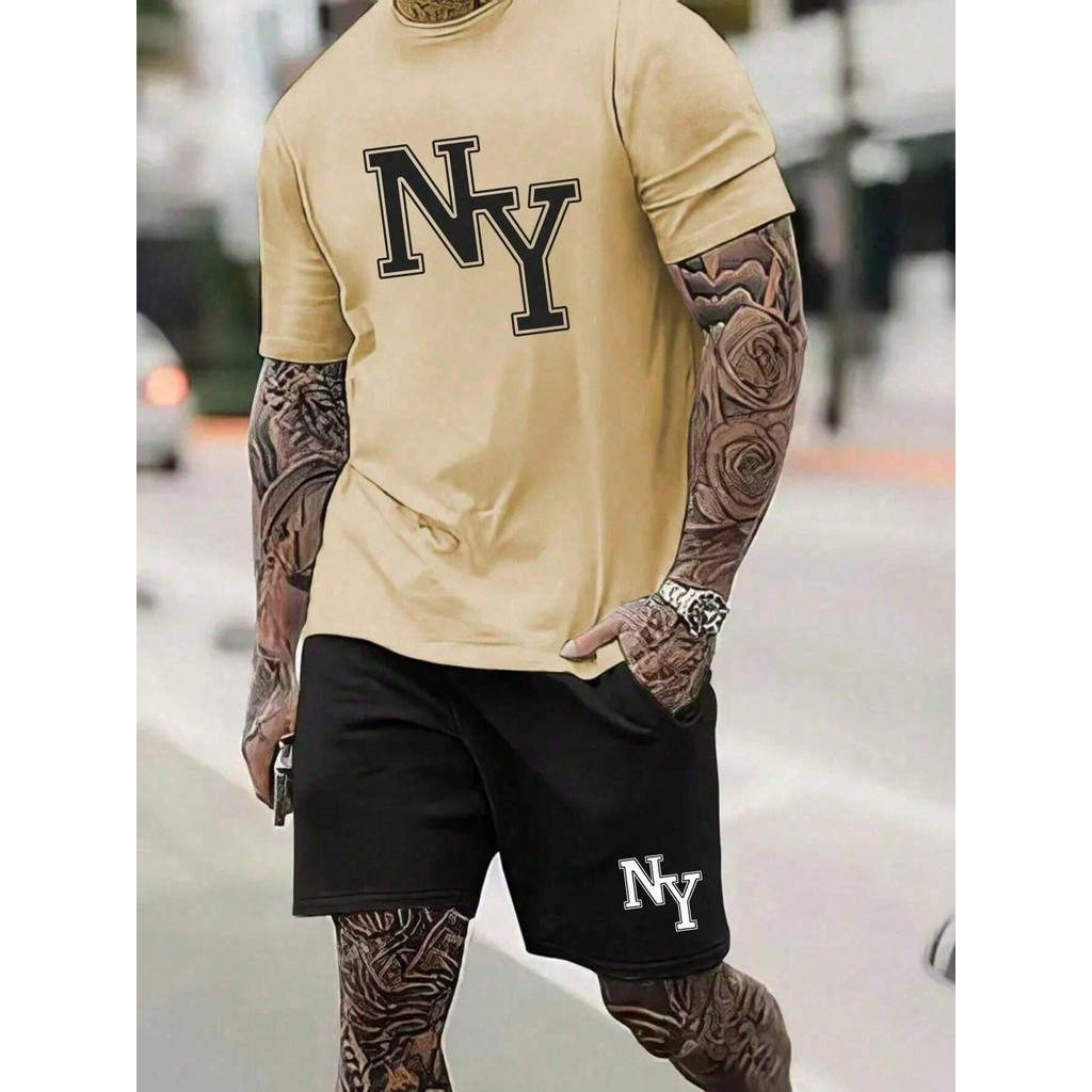 Conjunto masculino N Y camiseta e short camiseta masculina e short masculino Verão Praia