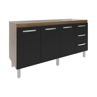 Balcão Armário Cozinha Gabinete Para Pia 148 Cm 3 Gavetas E 3 Portas Deise Savana Preto em Oferta na Shopee