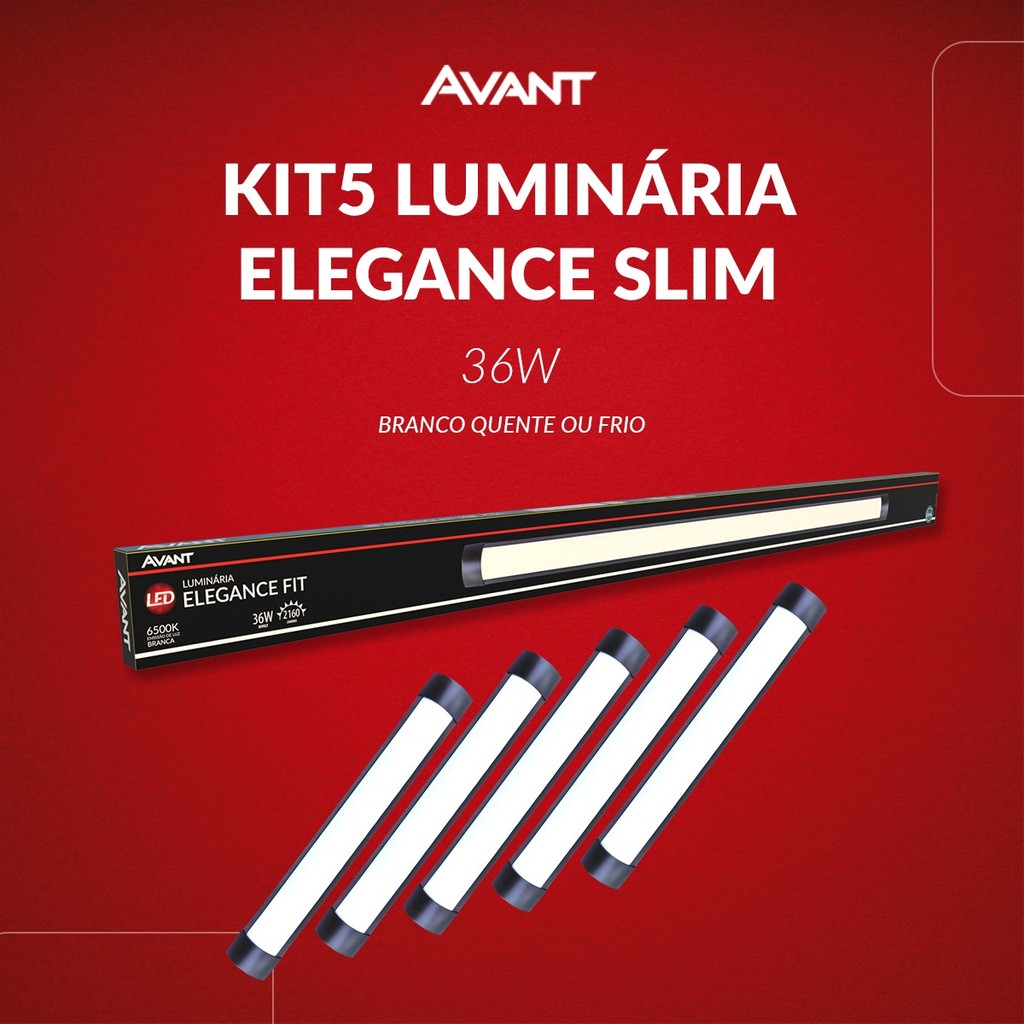 kit 5 Luminaria Led Elegance Fit 36w 3000k ou 6500K 110v/220v Preto Avant em Oferta na Shopee