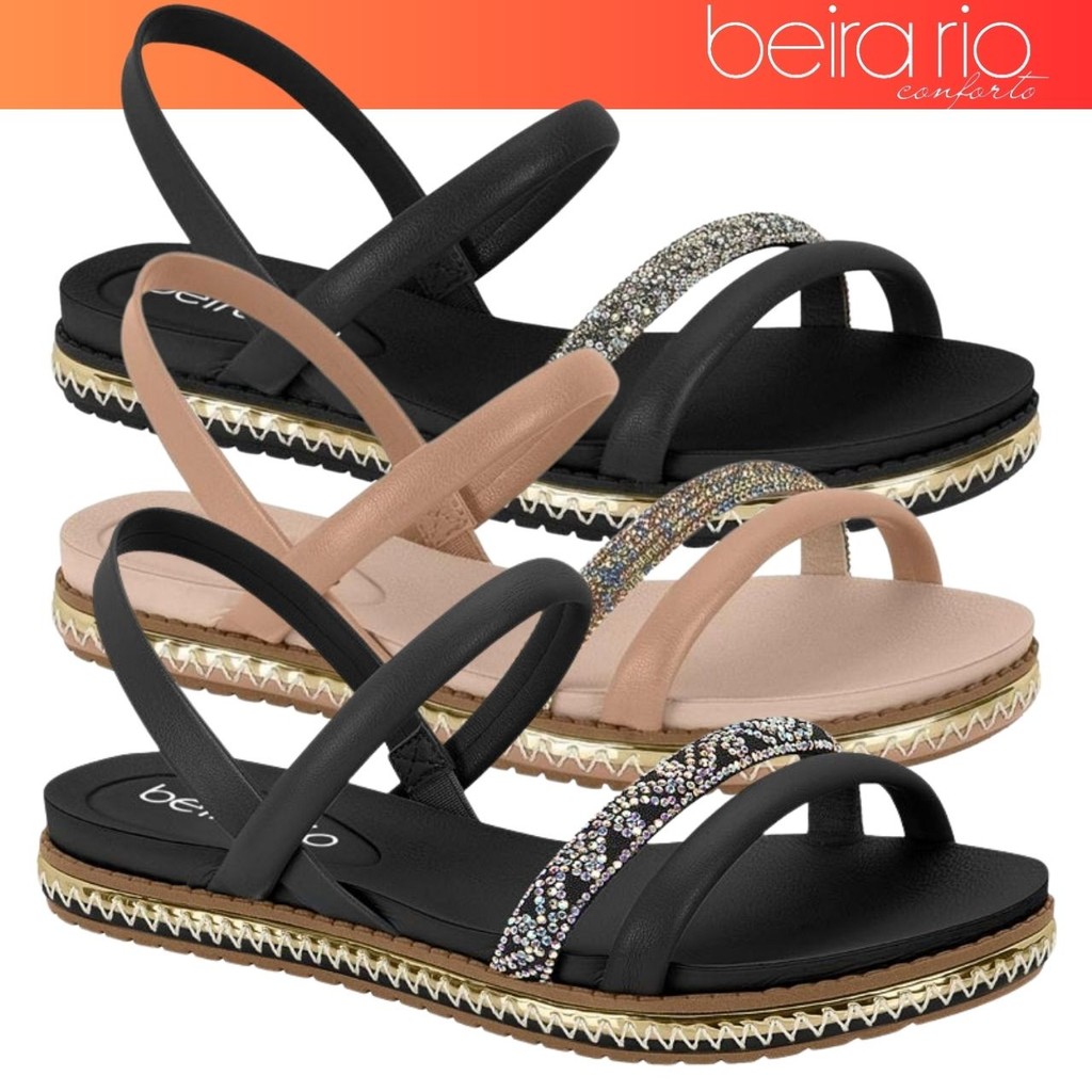 Sandália Feminina Rasteira Beira Rio Com Strass Nas Tirinhas Brilho Colorido Promocao em Oferta na Shopee
