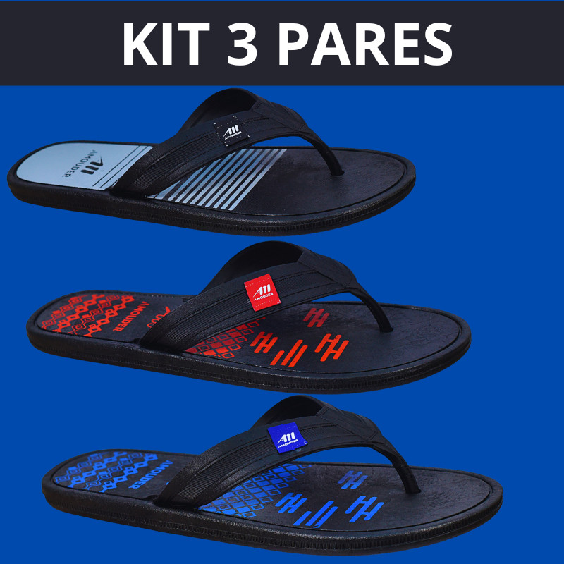 3 Pares  Chinelo Masculino Correia Grossa e Resistente Casual Tira   Confortável