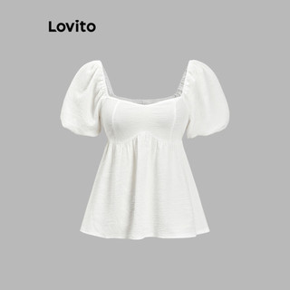 Lovito Blusa casual lisa com babados e bainha para mulheres L109MD775 em Oferta na Shopee