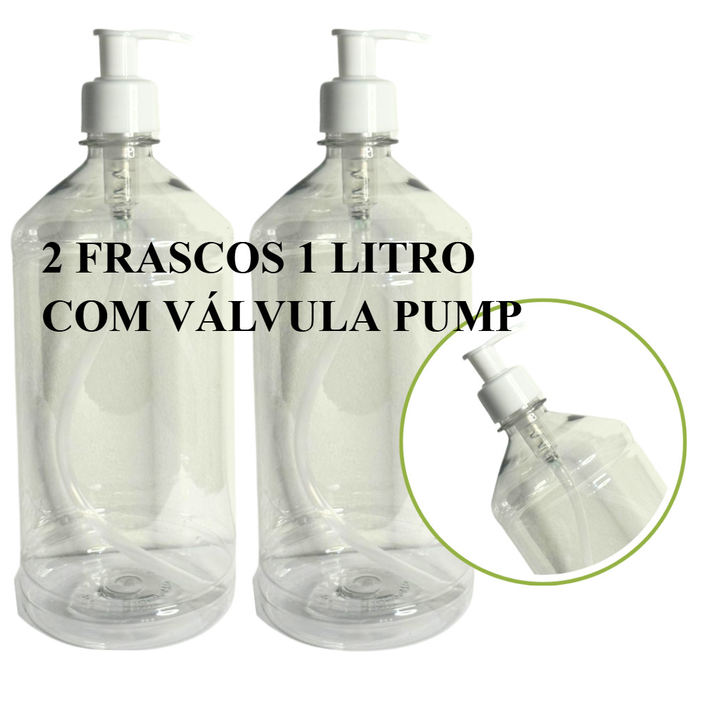 2 UN Frascos Pet 1L com Válvula BRANCA 28/410 Pump Excelente para Shampoo Hidratantes Sabonete Gel Amaciante Garrafa