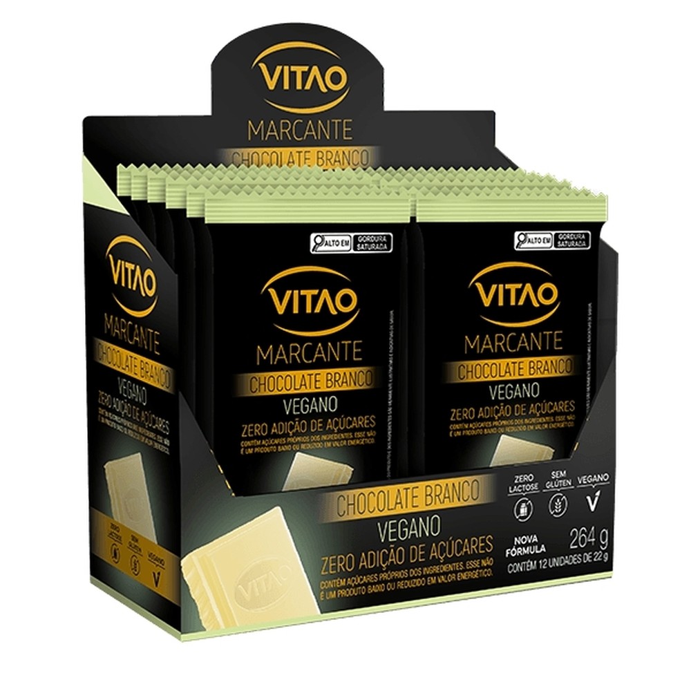 Kit Chocolate Branco Vegano Zero Açúcar Marcante 22G - 12 Unidades - Food & Beverages