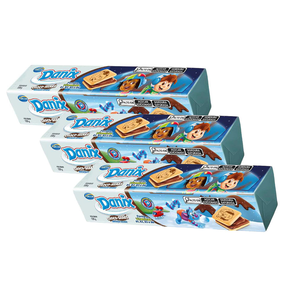 Kit 3 Biscoito Recheado Danix Sabor Choco-Shake 130g - Food & Beverages