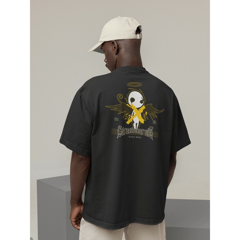 Camisa Camiseta Oversized Streetwear Masculino Urbano Treino Preto e Off Whte Estampado - StreetWear.