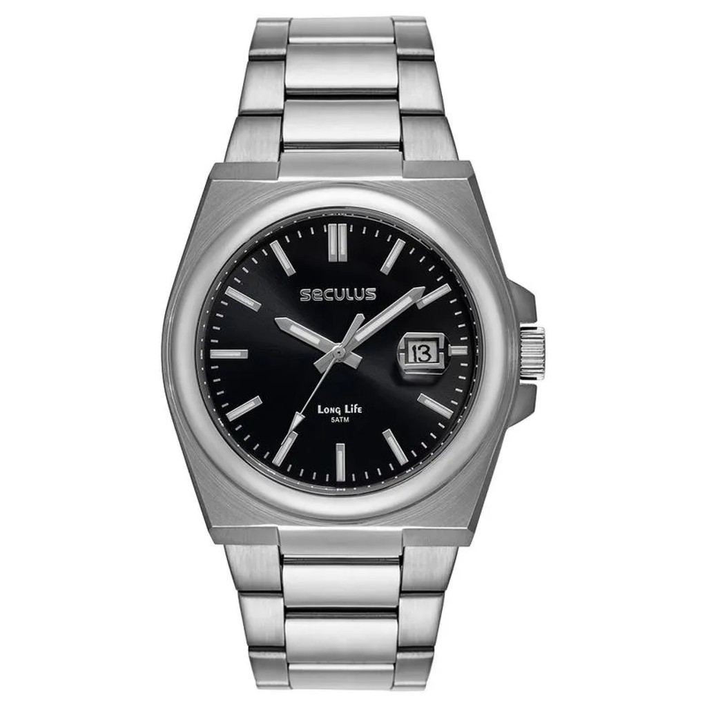 Relógio Seculus Long Life 44263GOSVNA1 Aço Social Calendário em Oferta na Shopee