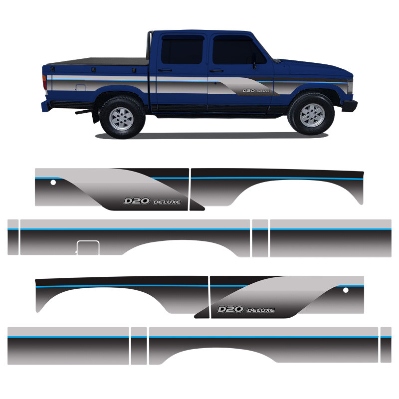 Faixas D20 Deluxe 1995 1996 Adesivos Cabine Dupla Cinza/Azul em Oferta na Shopee