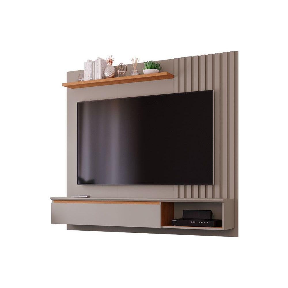 Painel Quarto p/ TV até 60 Pol Panamá Plus Ripado c/ 1 Porta e Nicho 162x157cm Off White/Nature - Permóbili em Oferta na Shopee
