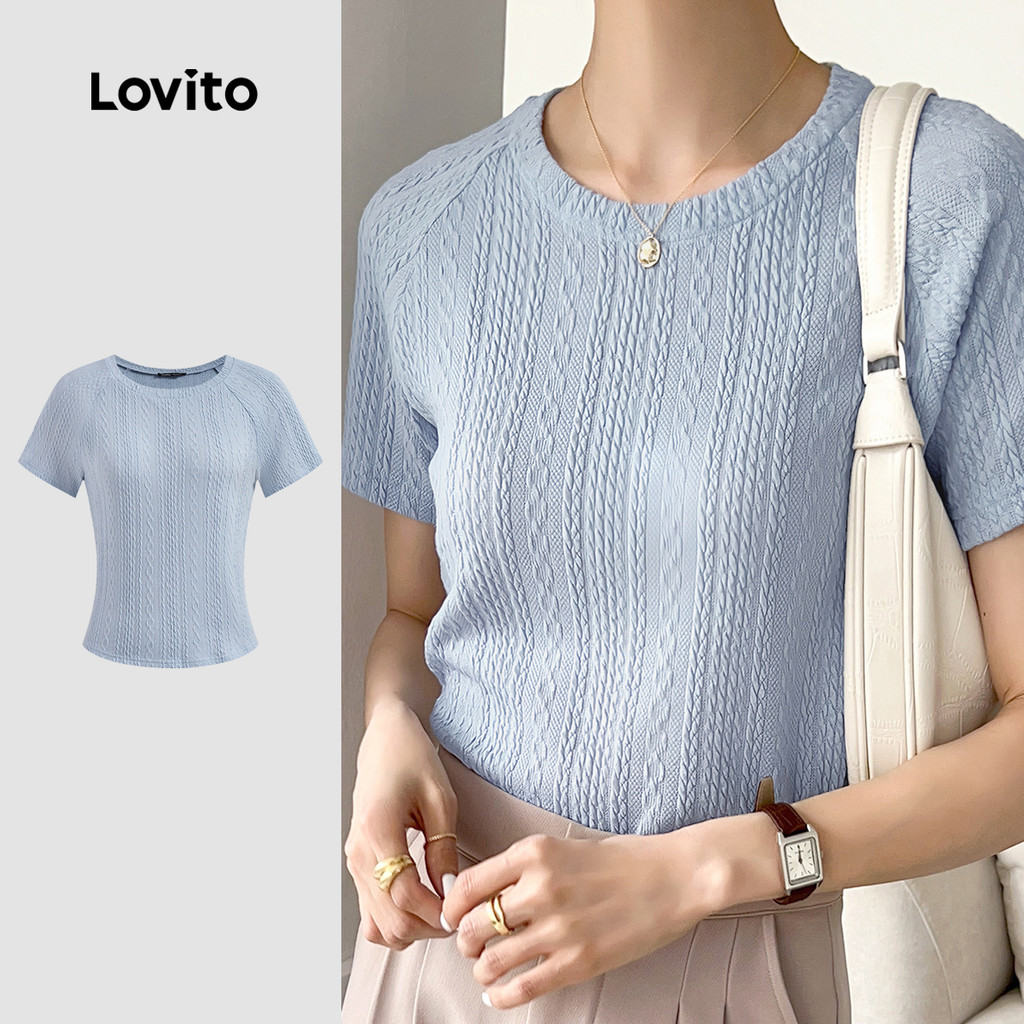 Lovito Camisa Casual Tecido Texturizado Camiseta Básica Verão/Primavera Para Mulheres L129AD1076
