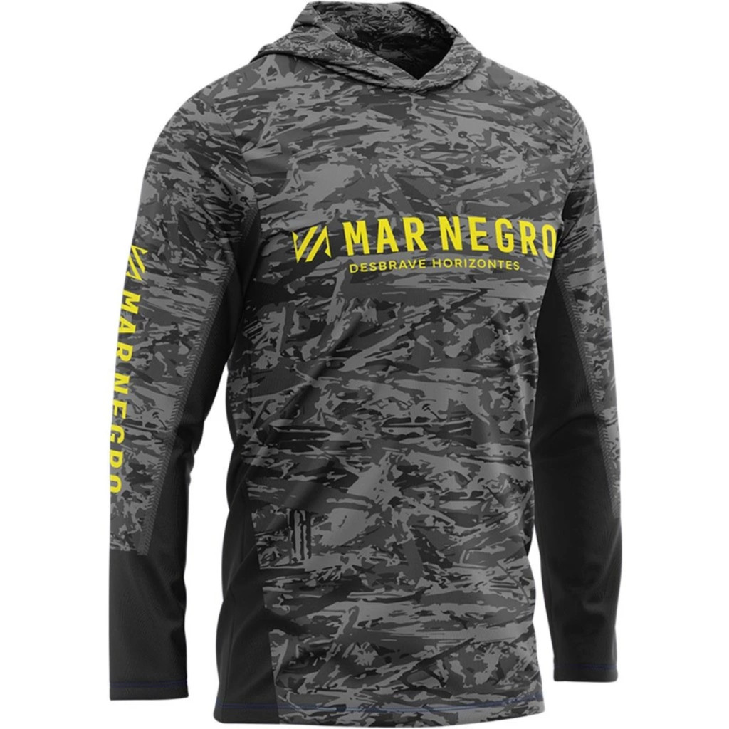 Camiseta de Pesca Masculina X Protection Sublimada Camuflada Chumbo - Mar Negro