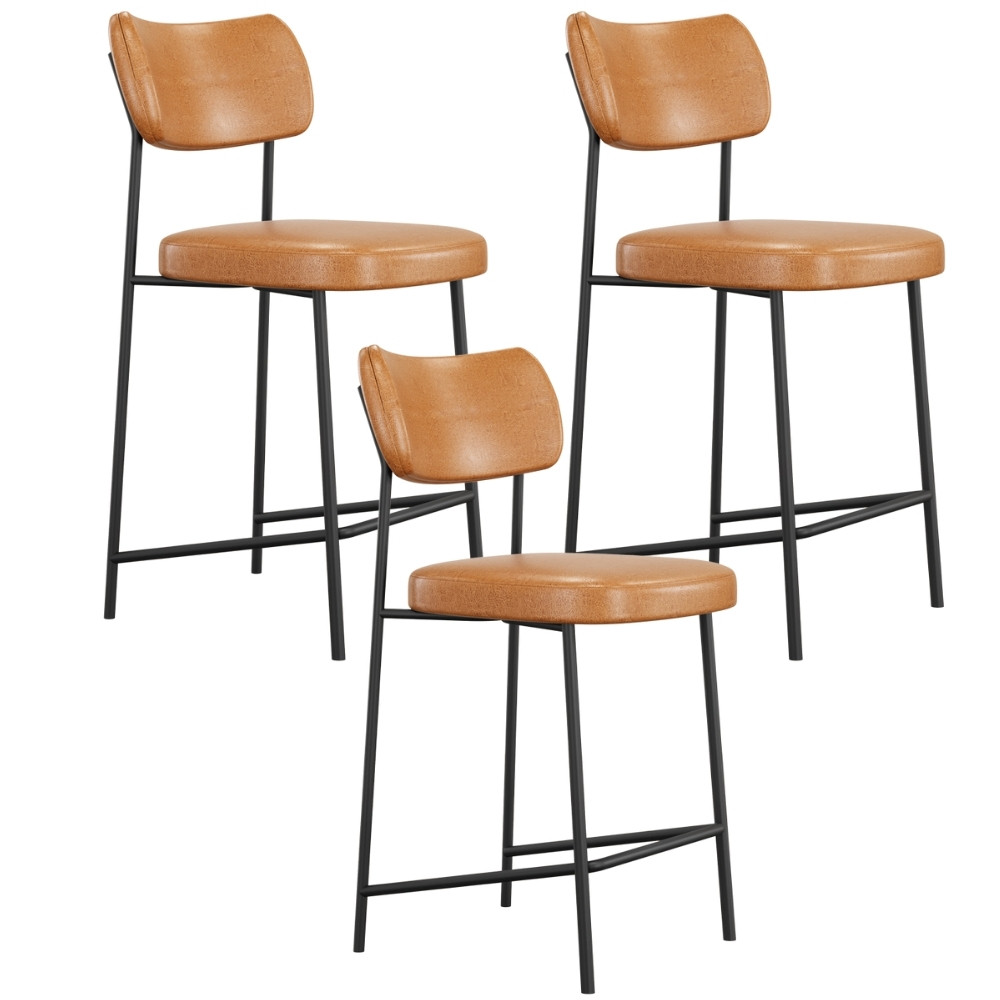 Kit 03 Banquetas Baixa Bar Cozinha Sala De Jantar Preto Elira L02 Couríssimo Whisky - Lyam Decor em Oferta na Shopee