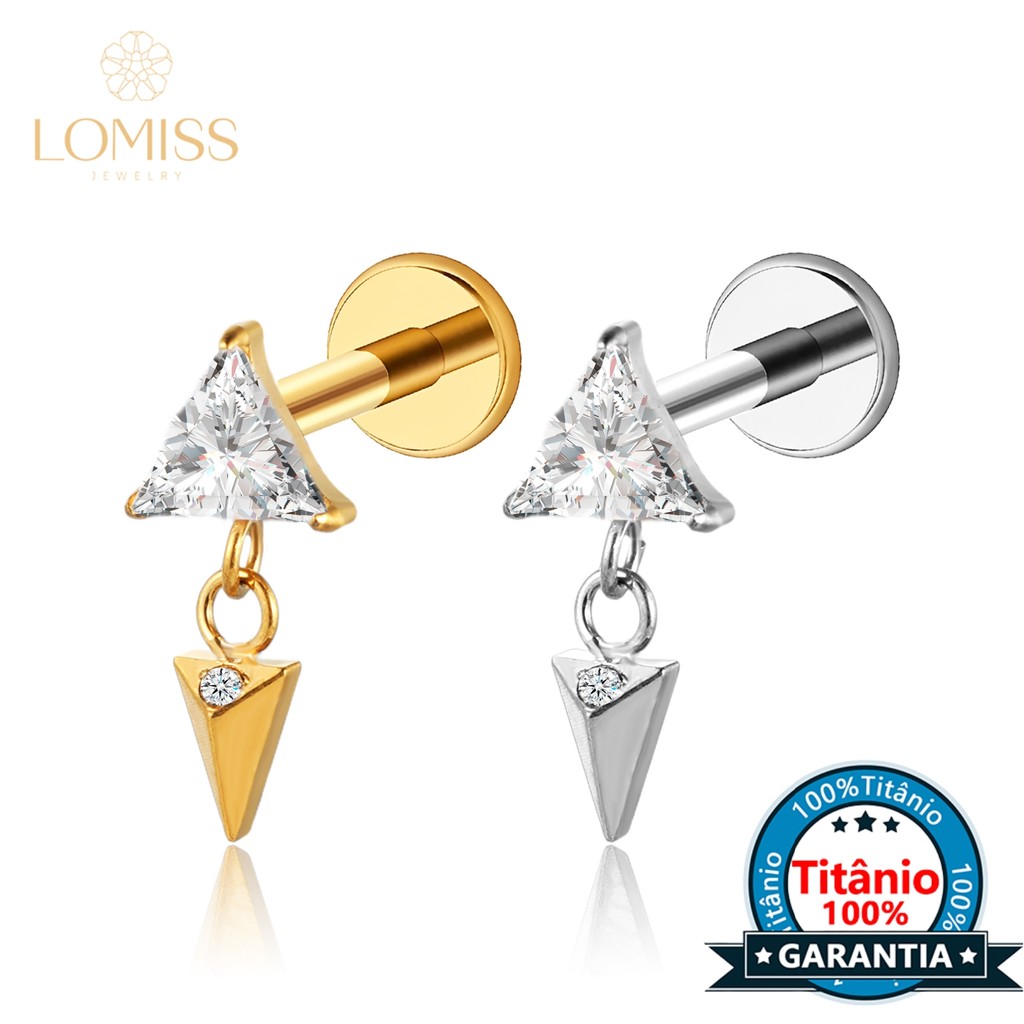 Piercing Helix Orelha TriâNgulo TitâNio Pvd Corrente ZircôNia Tragus Conch Labret em Oferta na Shopee