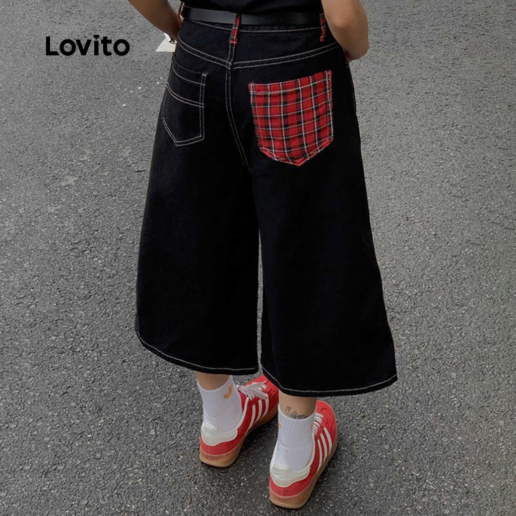 Lovito Jeans Colorblock Casual com padrão liso para mulheres LNA101081 - Women Clothes